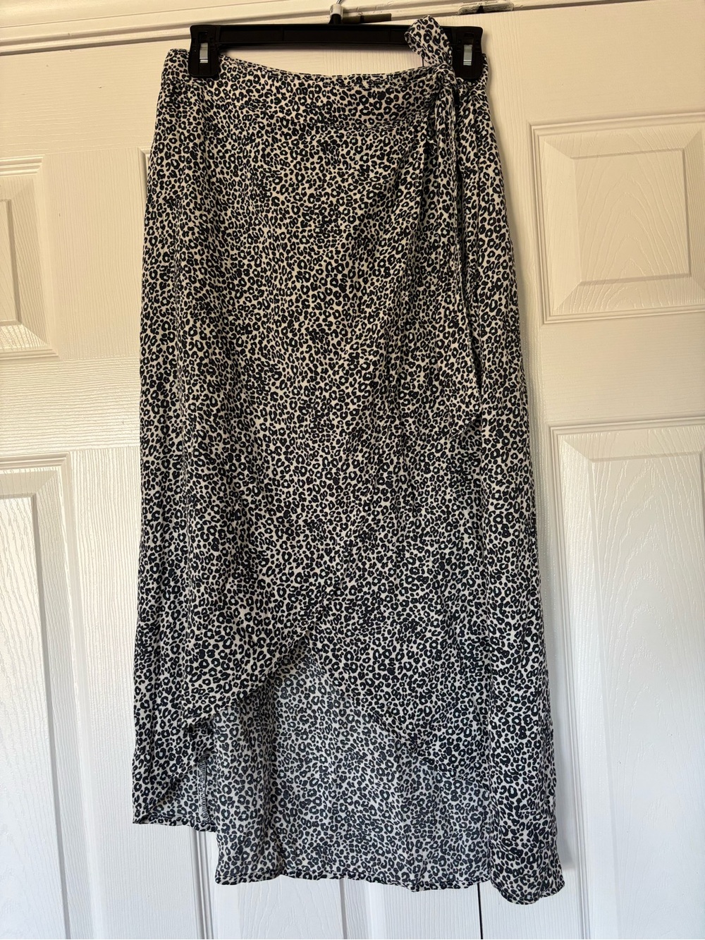 American Eagle Outfitters Black and White Leopard High-Low Wrap Skirt